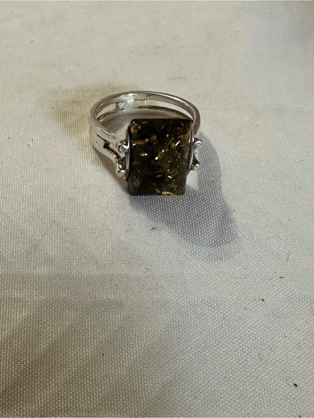 Baltic Green Amber Sterling Silver Ring